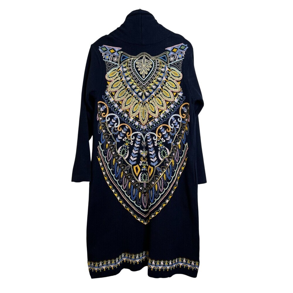 Soft Surroundings Embroidered Duster Sweater Cardigan Beaded Embellished Size M